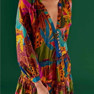 NWT Farm Rio Leopard Jungle safari mini dress XS Multicolor Women's Dress